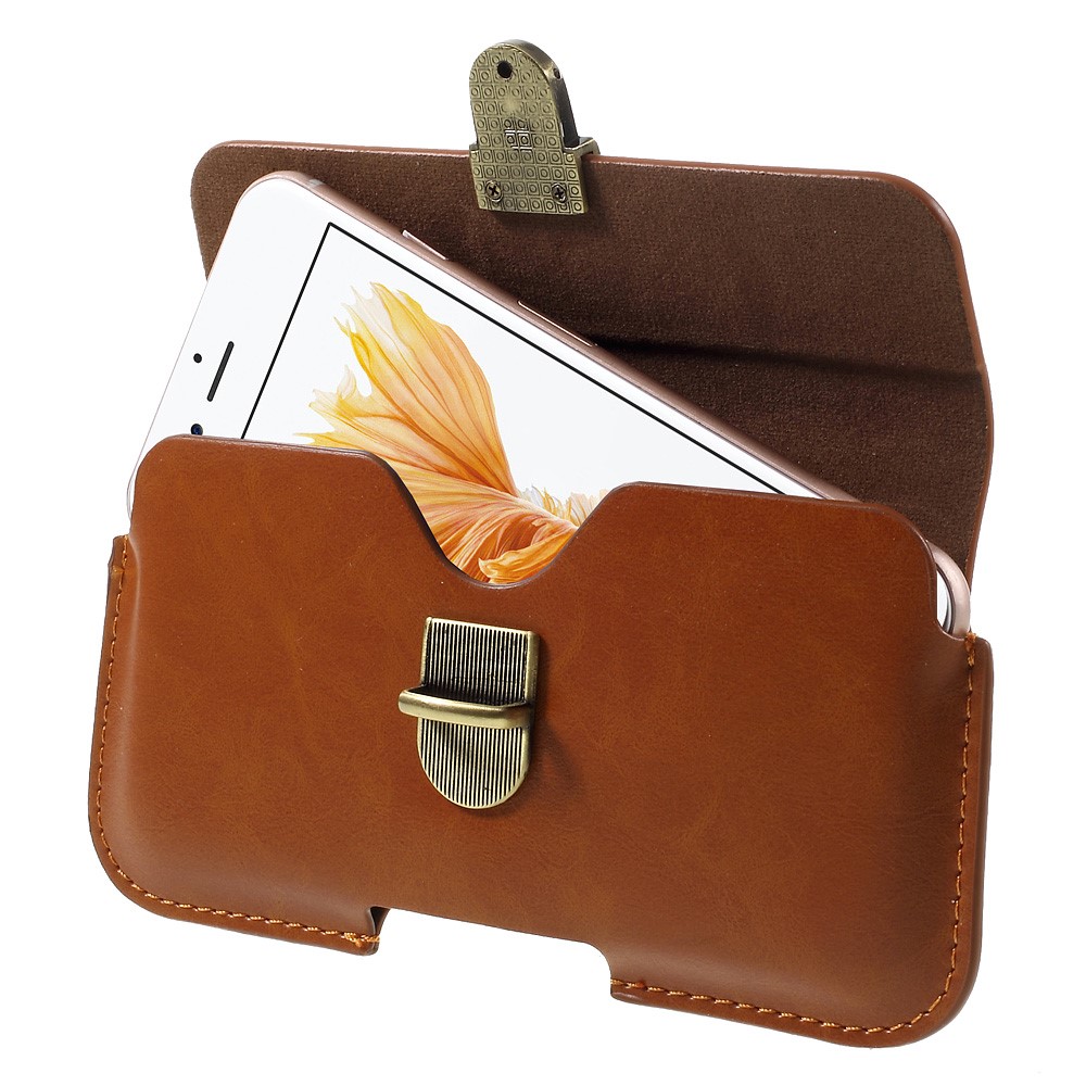 Tampa universal de bolsa de estofamento de couro com fecho de pressão de metal para iPhone 6s Plus / Samsung Galaxy On7 Pro, porte: 160 x 80mm - Castanho-5