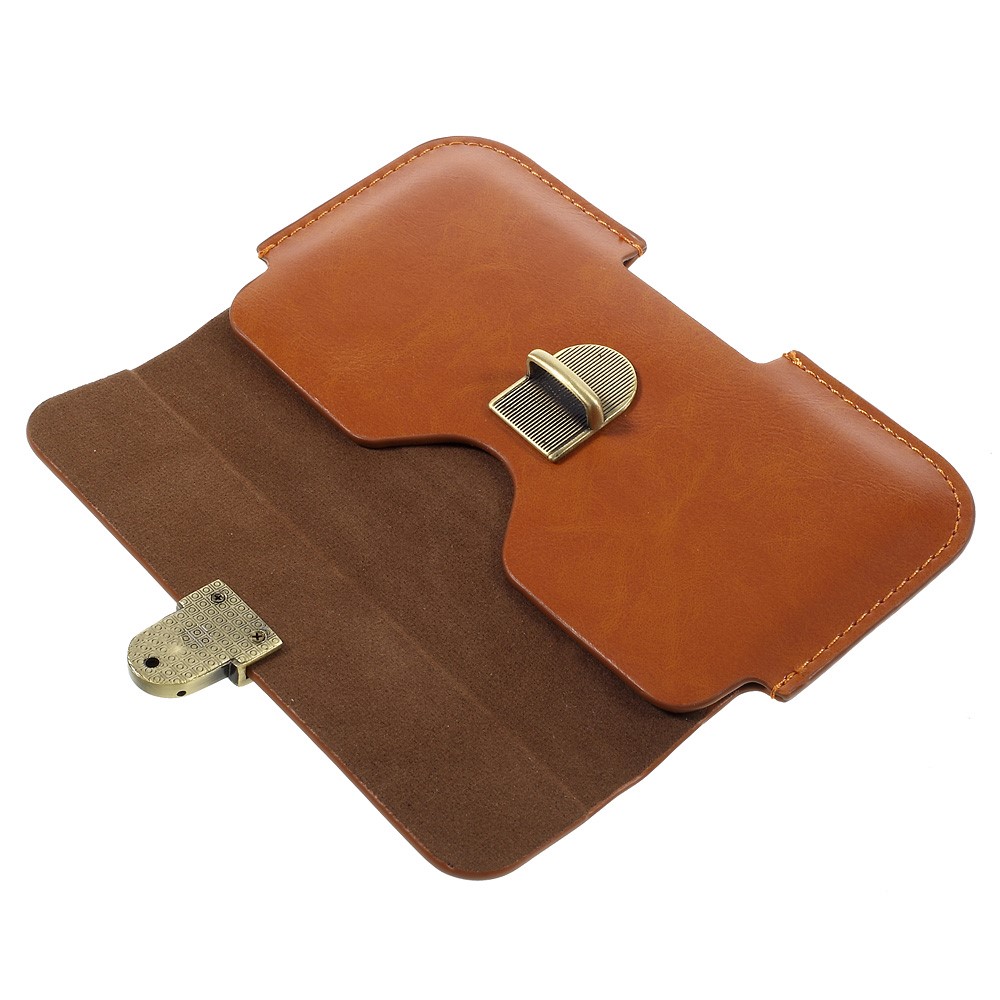 Tampa universal de bolsa de estofamento de couro com fecho de pressão de metal para iPhone 6s Plus / Samsung Galaxy On7 Pro, porte: 160 x 80mm - Castanho-6