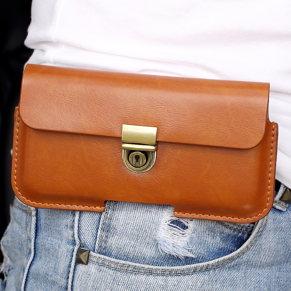 Tampa universal de bolsa de estofamento de couro com fecho de pressão de metal para iPhone 6s Plus / Samsung Galaxy On7 Pro, porte: 160 x 80mm - Castanho-9