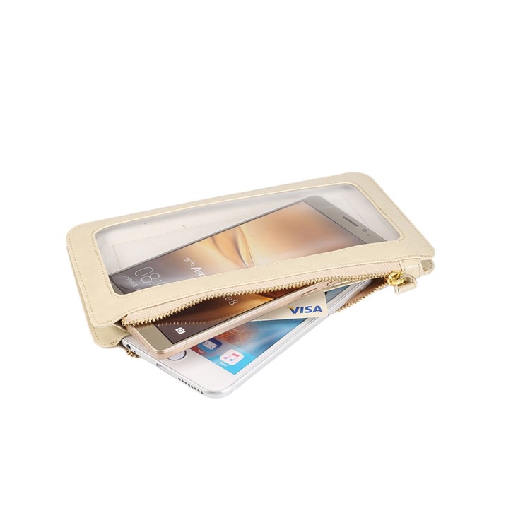 View Window Touch Screen design Universal Crossbody Cell Phone Wallet Purse Bag - White-5
