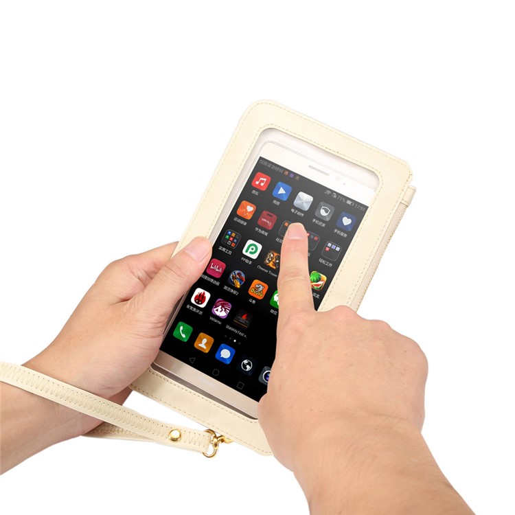 View Window Touch Screen design Universal Crossbody Cell Phone Wallet Purse Bag - White-7