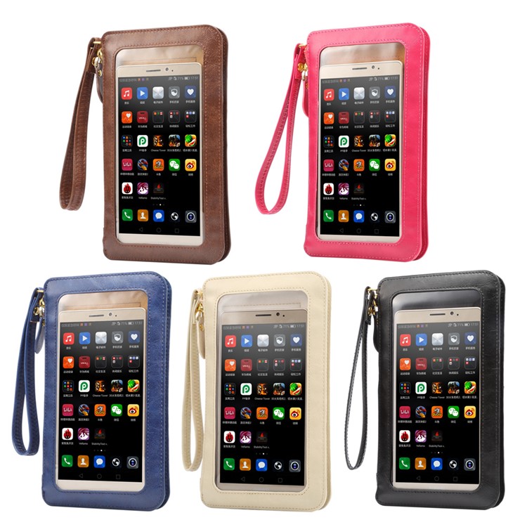 View Window Touch Screen design Universal Crossbody Cell Phone Wallet Purse Bag - White-9