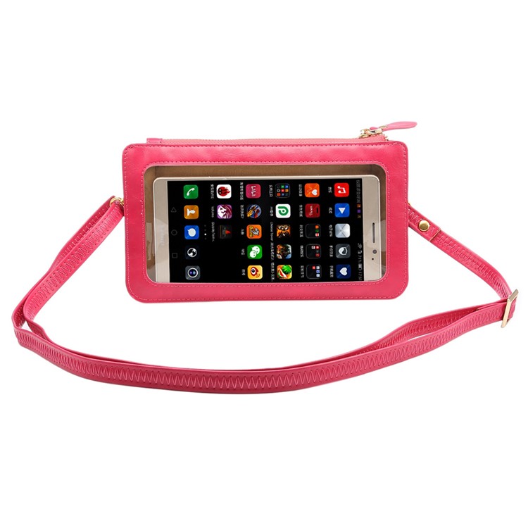 Universal PU Leather Screen Touch CellPhone Crossbody Bag Case Shoulder Pouch, Size: 20 x 11.5cm - Rose-4
