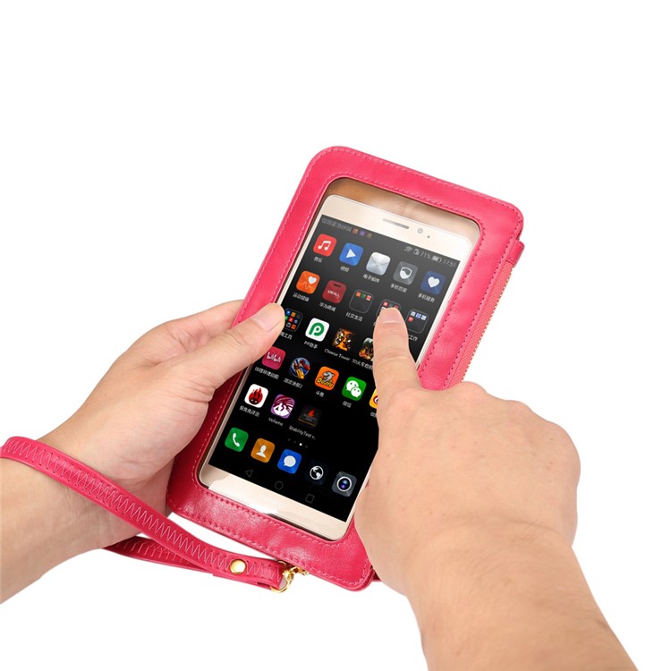 Universal PU Leather Screen Touch CellPhone Crossbody Bag Case Shoulder Pouch, Size: 20 x 11.5cm - Rose-7