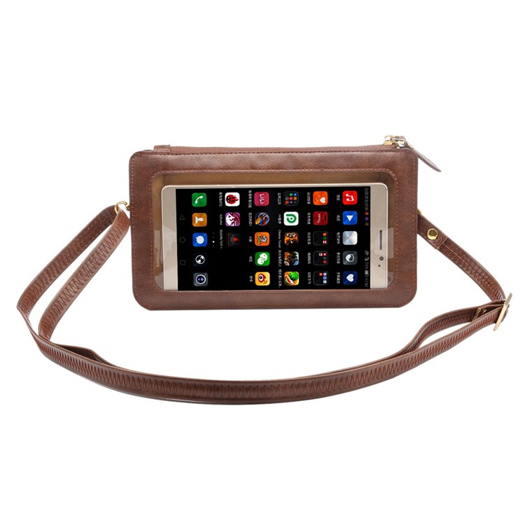 Touch Screen View Window Leather Crossbody Wallet Purse Universal Phone Pouch Bag, Size: 20 x 11.5cm - Brown-4