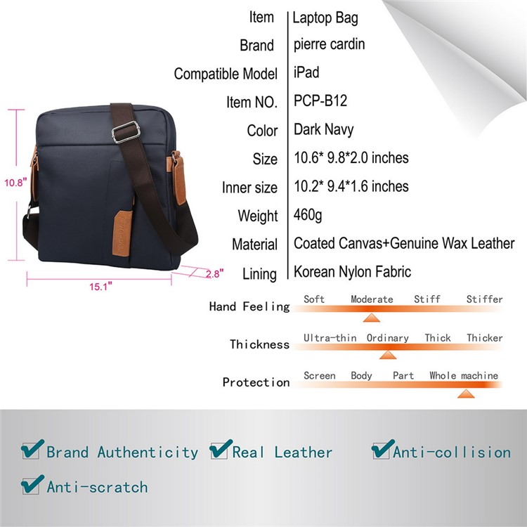 PIERRE CARDIN Canvas Skin Shoulder Messenger Pouch Bag for iPad Pro 9.7-inch-16