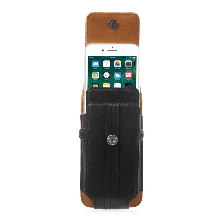 Card Holder Leather Holster Pouch for iPhone 7 Plus / Huawei P9 Plus, Size: 160 x 82 x 15mm - Black-2
