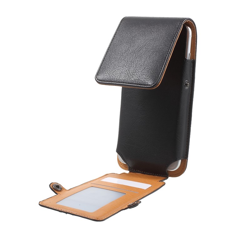 Card Holder Leather Holster Pouch for iPhone 7 Plus / Huawei P9 Plus, Size: 160 x 82 x 15mm - Black-3
