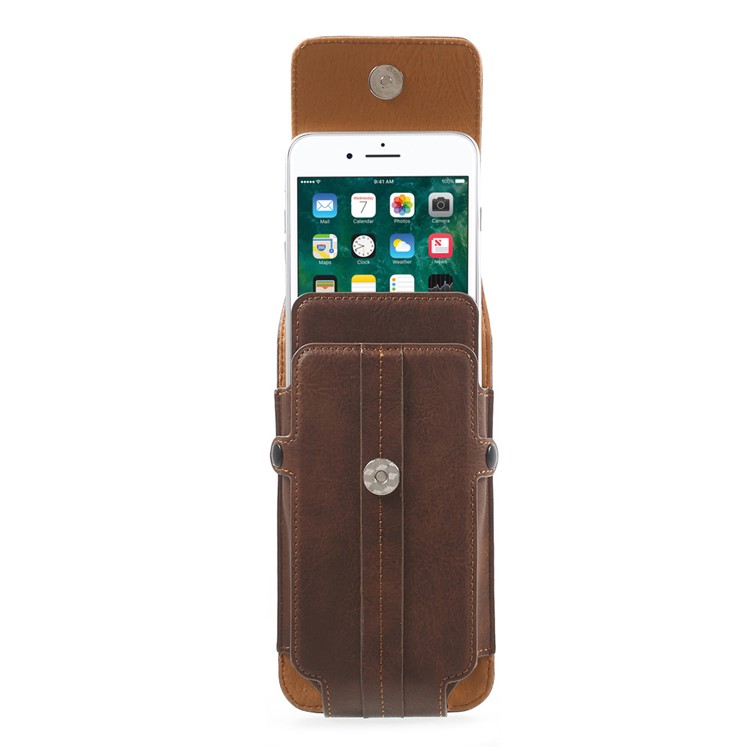 Card Holder Holster Leather Bag for iPhone 7 Plus / Huawei P9 Plus, Size: 160 x 82 x 15mm - Brown-2