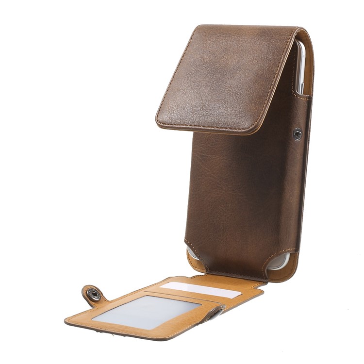 Card Holder Holster Leather Bag for iPhone 7 Plus / Huawei P9 Plus, Size: 160 x 82 x 15mm - Brown-3