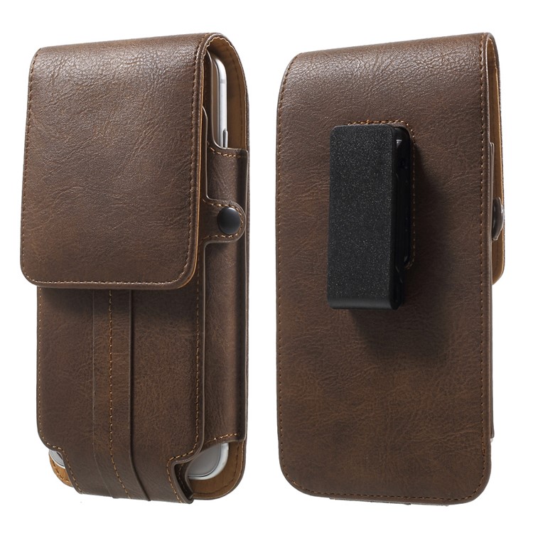 Card Holder Belt Clip Leather Holster for iPhone 7/ Sony Z5 Compact, Size: 140 x 70 x 11mm - Brown-1