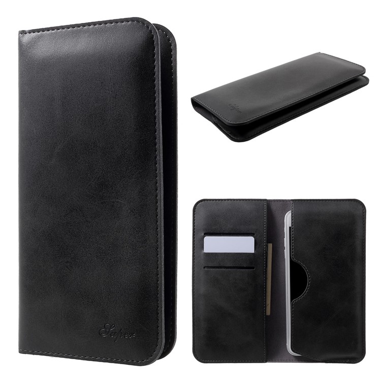 Crazy Horse Leather Protective Pouch Case for iPhone 7 Plus/Samsung Galaxy A8 (2016) - Black-1
