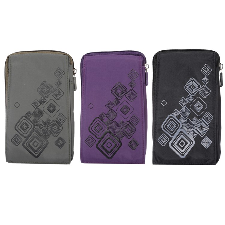 Patterned 6.4-inch 3 Pockets Splash-proof Canvas Pouch Bag for Phones, Keys, Earphones Etc - Black-10