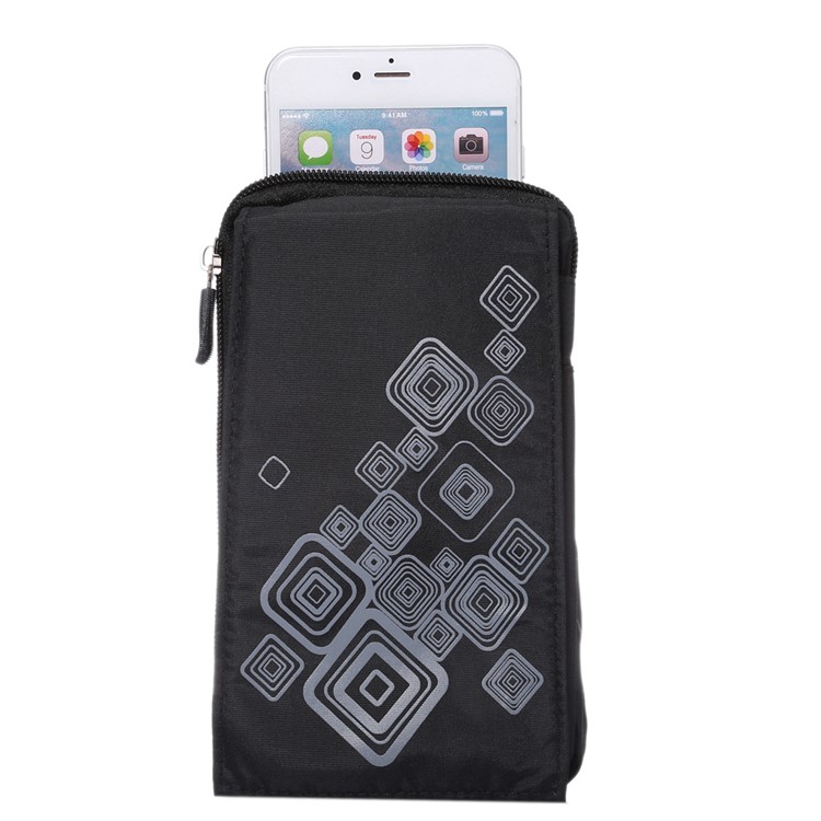 Patterned 6.4-inch 3 Pockets Splash-proof Canvas Pouch Bag for Phones, Keys, Earphones Etc - Black-3