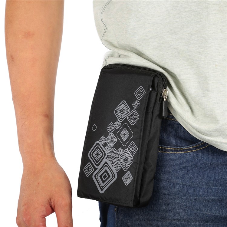 Patterned 6.4-inch 3 Pockets Splash-proof Canvas Pouch Bag for Phones, Keys, Earphones Etc - Black-7