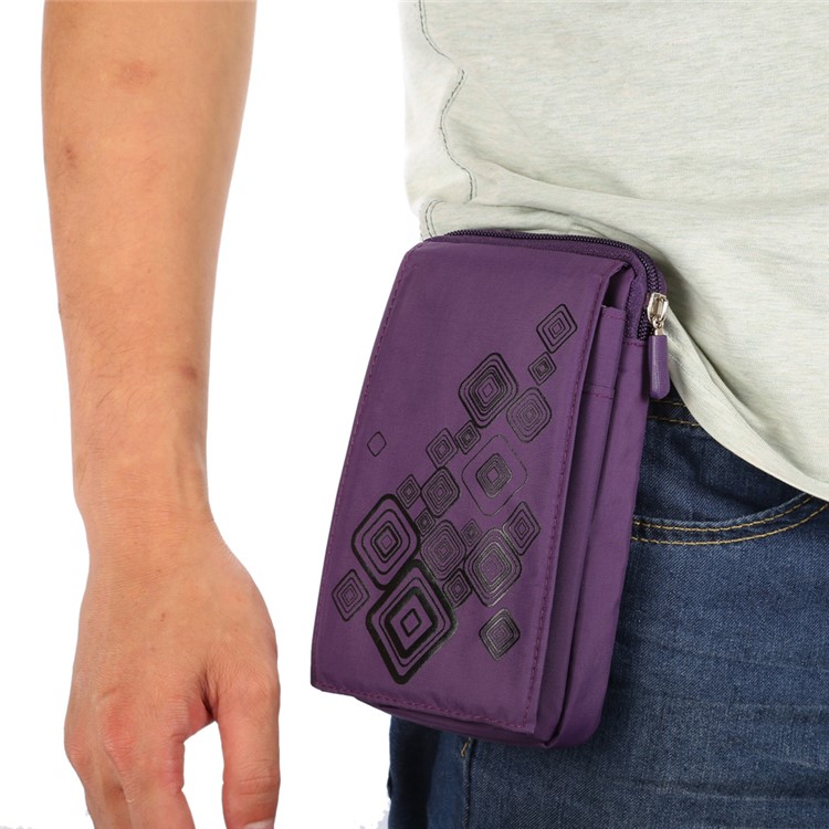 Patterned 6.4-inch 3 Pockets Multi-function Splash-proof Belt Pouch Bag for Samsung Galaxy Note 8, Keys, Earphones Etc - Purple-7