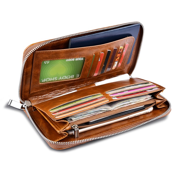 ICARER Universal Oil Wax Genuine Leather Wallet Case for iPhone 7 Plus /Huawei Mate 9 Etc - Brown-10