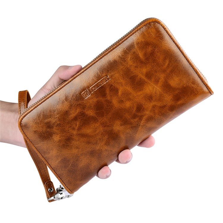 ICARER Universal Oil Wax Genuine Leather Wallet Case for iPhone 7 Plus /Huawei Mate 9 Etc - Brown-11