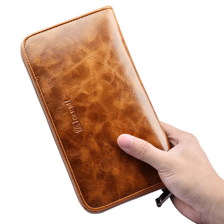 ICARER Universal Oil Wax Genuine Leather Wallet Case for iPhone 7 Plus /Huawei Mate 9 Etc - Brown-16