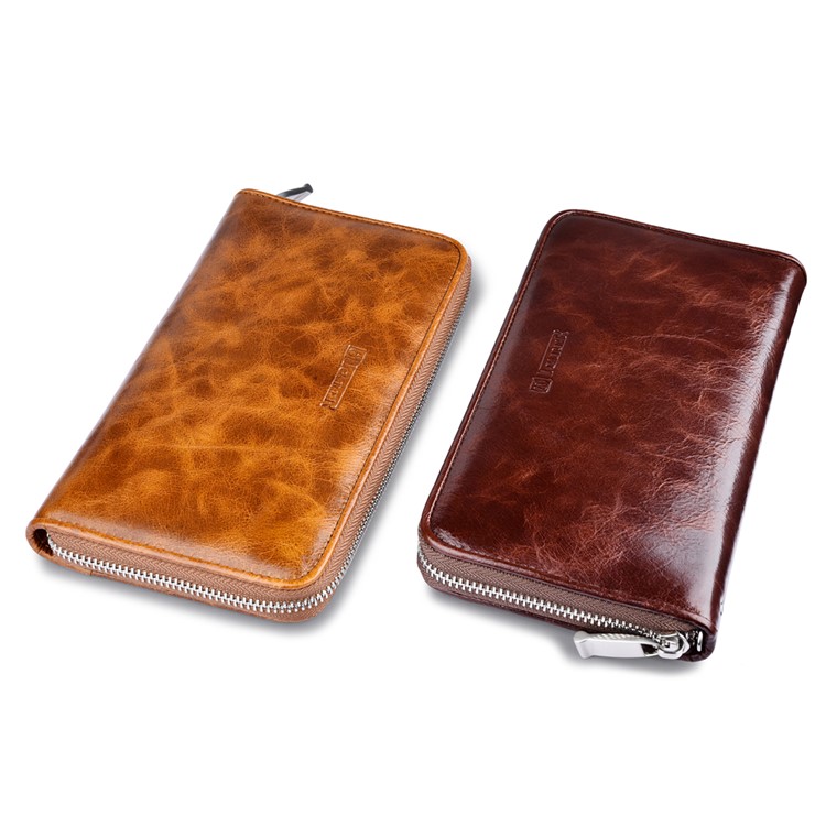 ICARER Universal Oil Wax Genuine Leather Wallet Case for iPhone 7 Plus /Huawei Mate 9 Etc - Brown-18