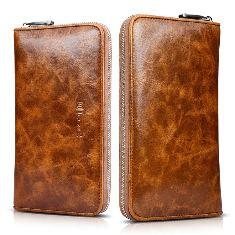 ICARER Universal Oil Wax Genuine Leather Wallet Case for iPhone 7 Plus /Huawei Mate 9 Etc - Brown-2