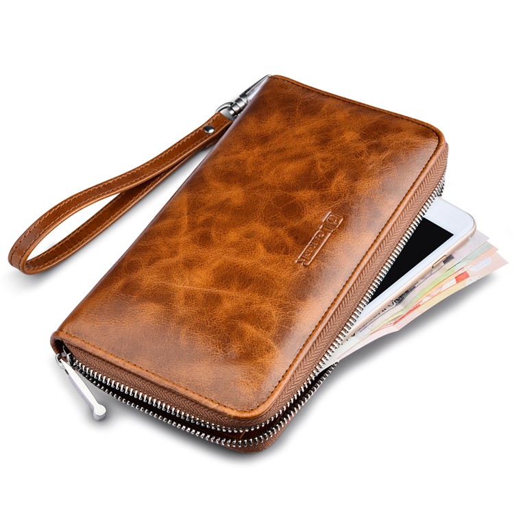 ICARER Universal Oil Wax Genuine Leather Wallet Case for iPhone 7 Plus /Huawei Mate 9 Etc - Brown-5