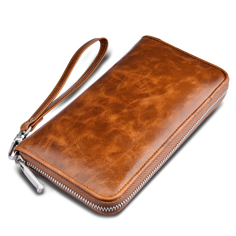 ICARER Universal Oil Wax Genuine Leather Wallet Case for iPhone 7 Plus /Huawei Mate 9 Etc - Brown-6