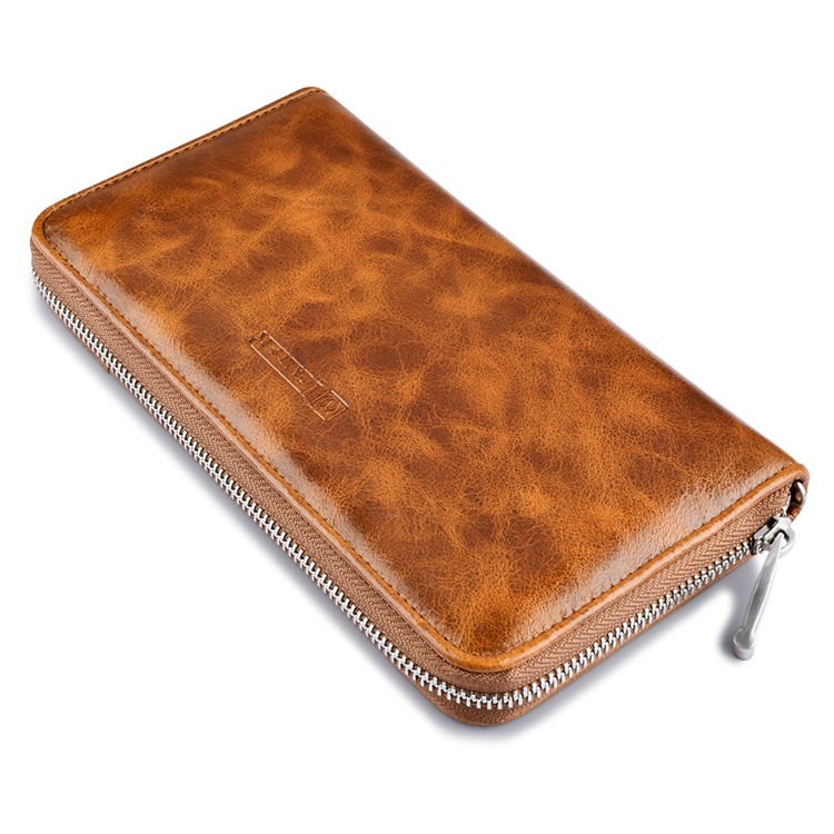 ICARER Universal Oil Wax Genuine Leather Wallet Case for iPhone 7 Plus /Huawei Mate 9 Etc - Brown-7