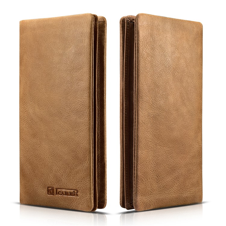 ICARER Wallet Cowhide Leather Mobile Phone Case for iPhone 7 Plus - Brown-1