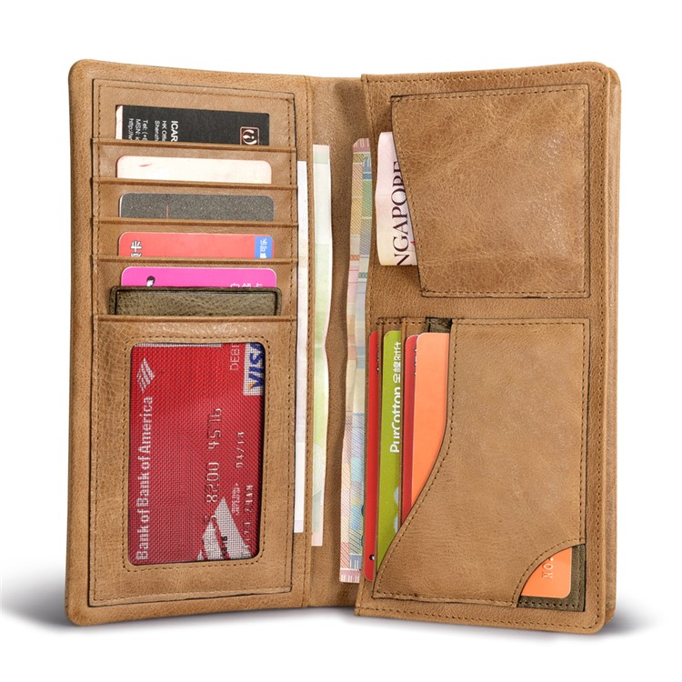 ICARER Wallet Cowhide Leather Mobile Phone Case for iPhone 7 Plus - Brown-6
