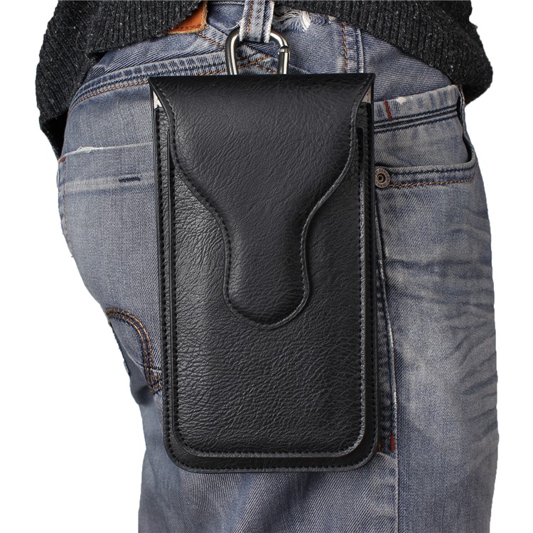 Elephant Texture Leather Pouch Holster with Carabiner for iPhone 7 Plus, Phones under 5.5 inch - Black-1