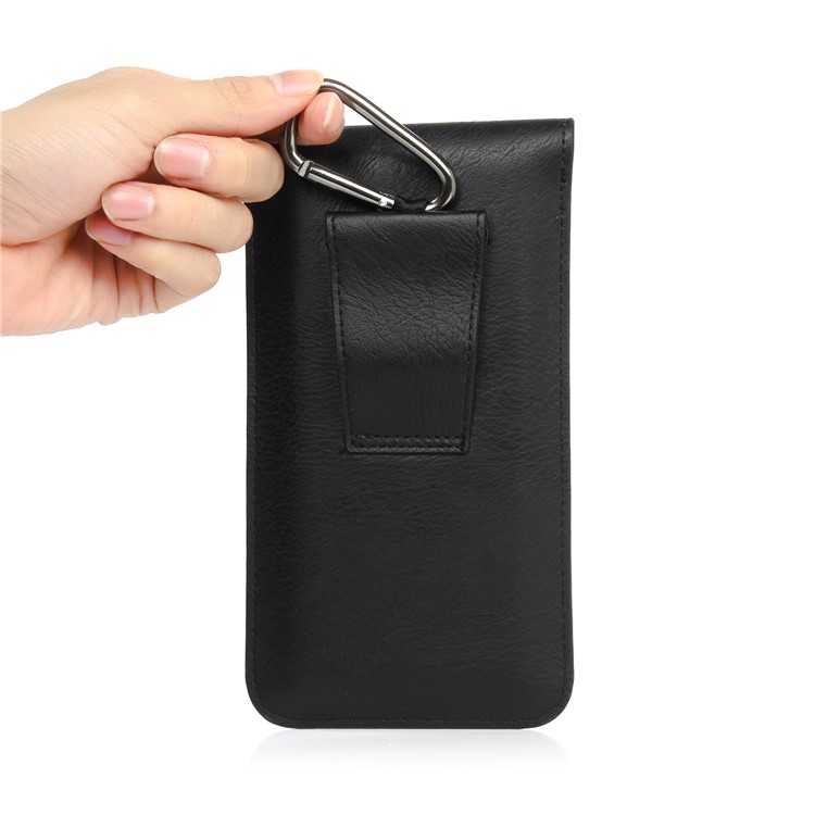 Elephant Texture Leather Pouch Holster with Carabiner for iPhone 7 Plus, Phones under 5.5 inch - Black-4