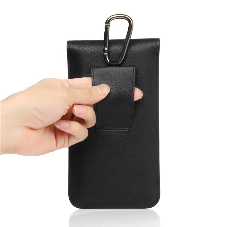 Elephant Texture Leather Pouch Holster with Carabiner for iPhone 7 Plus, Phones under 5.5 inch - Black-5