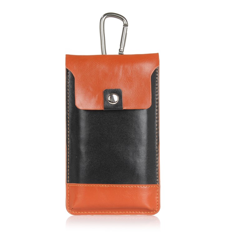 Bi-color Leather Pouch with Carabiner for iPhone 7 Plus, Phones under 5.5 inch - Black / Orange-1