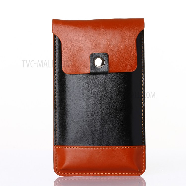 Bi-color Leather Pouch with Carabiner for iPhone 7 Plus, Phones under 5.5 inch - Black / Orange-2