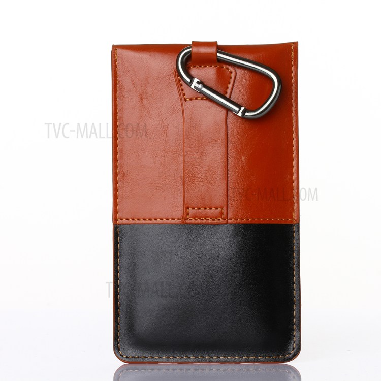 Bi-color Leather Pouch with Carabiner for iPhone 7 Plus, Phones under 5.5 inch - Black / Orange-3