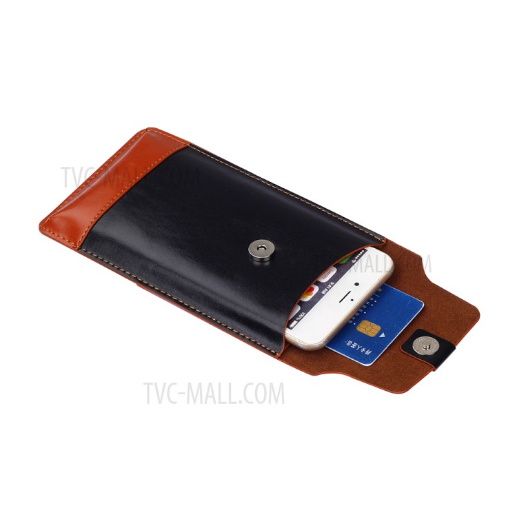 Bi-color Leather Pouch with Carabiner for iPhone 7 Plus, Phones under 5.5 inch - Black / Orange-5