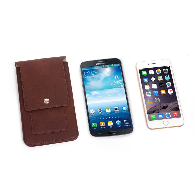 Elephant Texture Leather Pouch Case Holster for iPhone Samsung LG Phone Under 6.3-inch - Coffee-11
