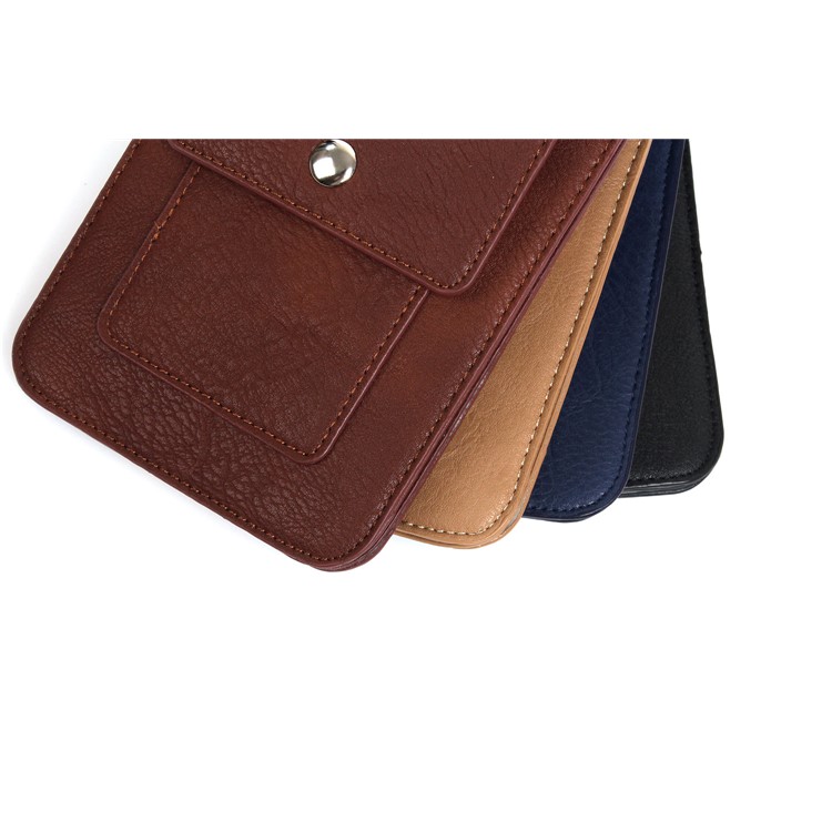 Elephant Texture Leather Pouch Case Holster for iPhone Samsung LG Phone Under 6.3-inch - Coffee-13