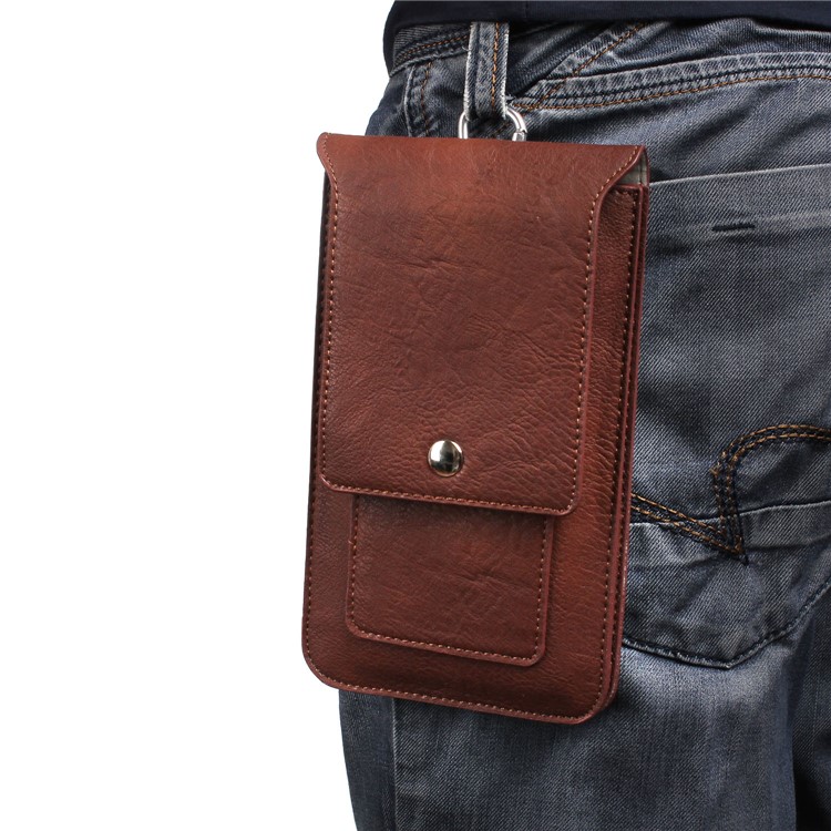 Elephant Texture Leather Pouch Case Holster for iPhone Samsung LG Phone Under 6.3-inch - Coffee-3