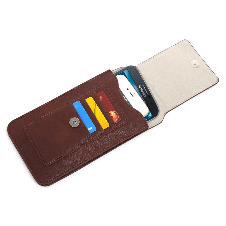 Elephant Texture Leather Pouch Case Holster for iPhone Samsung LG Phone Under 6.3-inch - Coffee-5