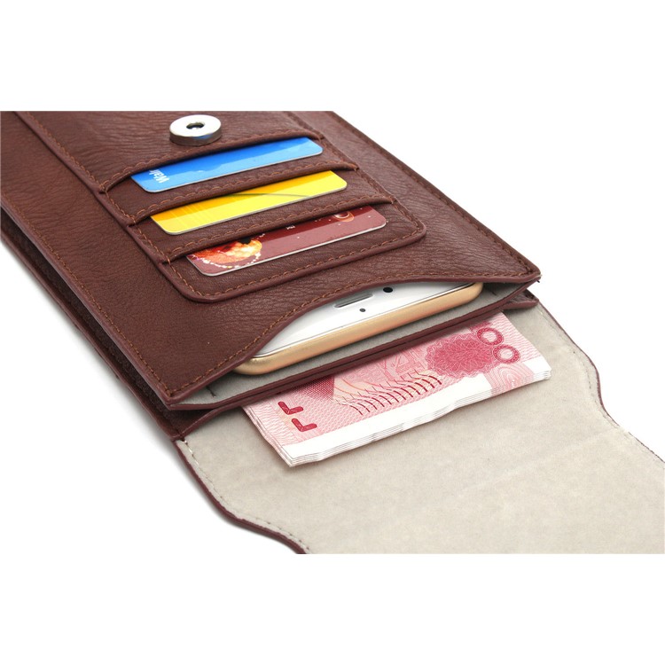 Elephant Texture Leather Pouch Case Holster for iPhone Samsung LG Phone Under 6.3-inch - Coffee-6