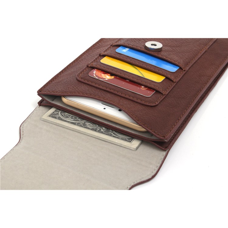 Elephant Texture Leather Pouch Case Holster for iPhone Samsung LG Phone Under 6.3-inch - Coffee-7