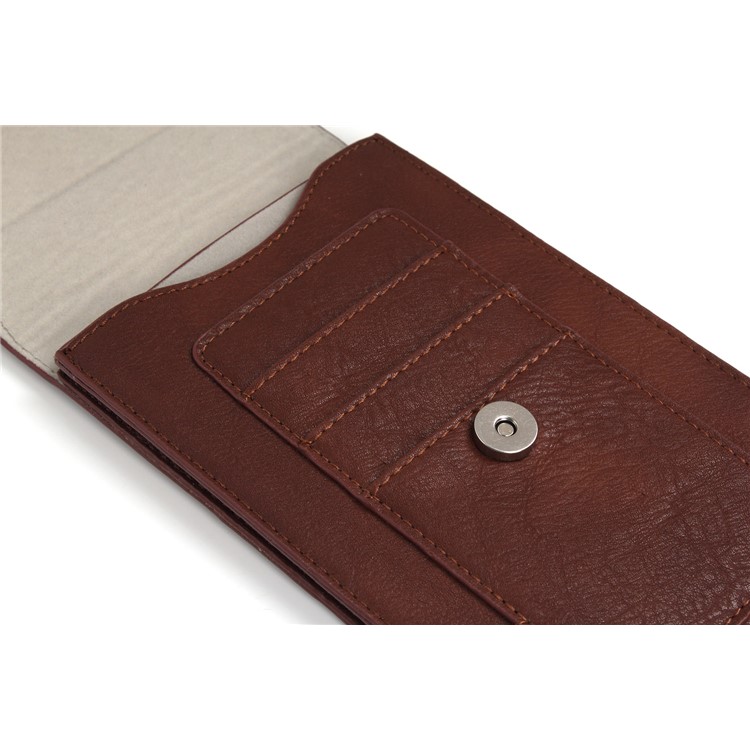 Elephant Texture Leather Pouch Case Holster for iPhone Samsung LG Phone Under 6.3-inch - Coffee-9