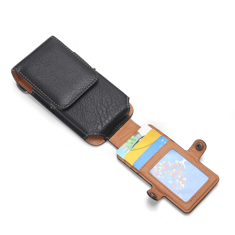 Size 130 x 65 x 10mm Card Holder Vertical Flip Leather Holster with Belt Loop for iPhone SE 5s 5c Etc - Black-4