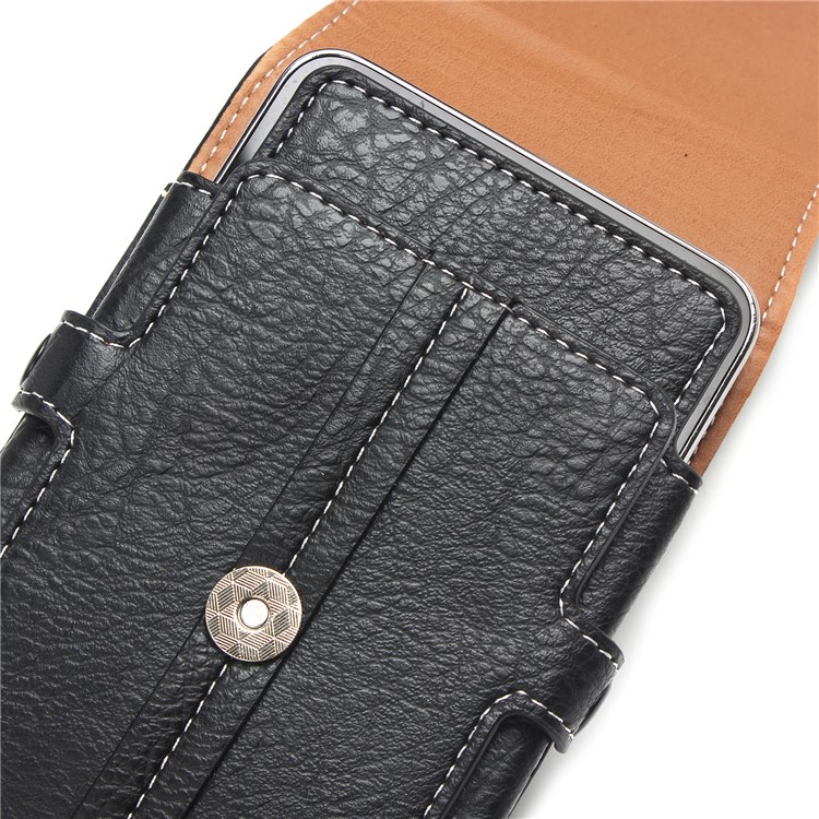 Size 140 x 73 x 10mm Card Slots Vertical Flip Leather Holster Case with Belt Loop for iPhone 7 6s 6 Etc - Black-7