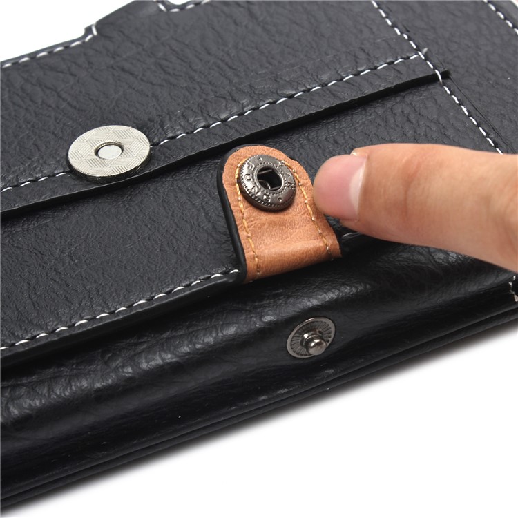 Size 140 x 73 x 10mm Card Slots Vertical Flip Leather Holster Case with Belt Loop for iPhone 7 6s 6 Etc - Black-8