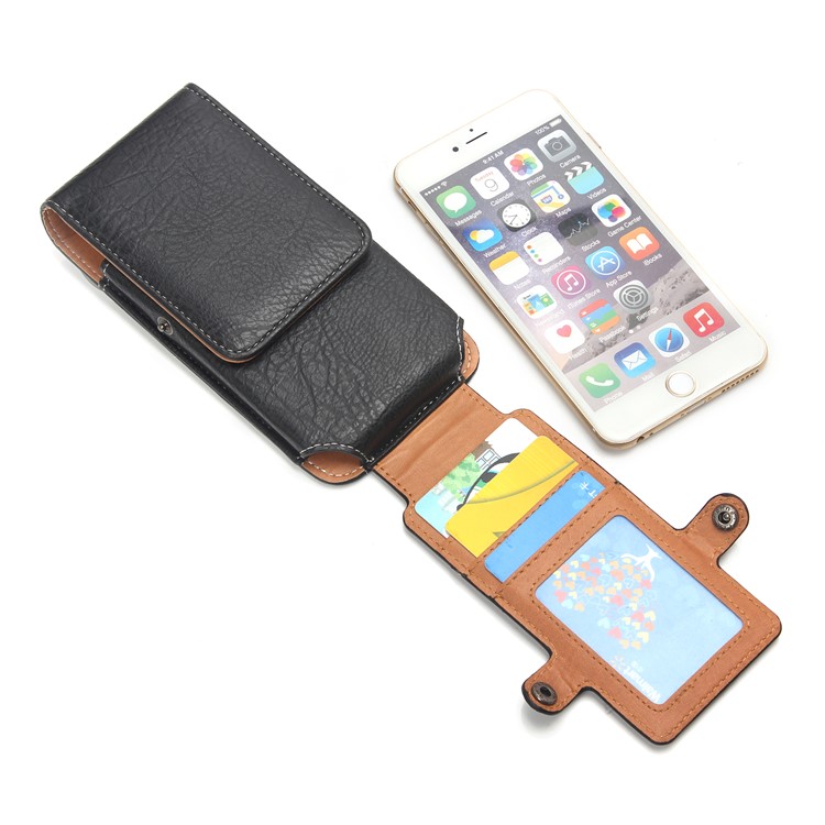 Size 159 x 78 x 10mm Belt Loop Card Slots Vertical Leather Holster Case for iPhone 7 Plus/ 6s Plus Etc - Black-4