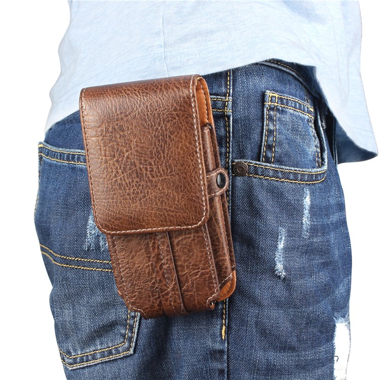 Belt Loop Card Slots Vertical Leather Holster Pouch for iPhone 7 Plus/ 6s Plus Etc, Size 159 x 78 x 10mm - Dark Brown-3