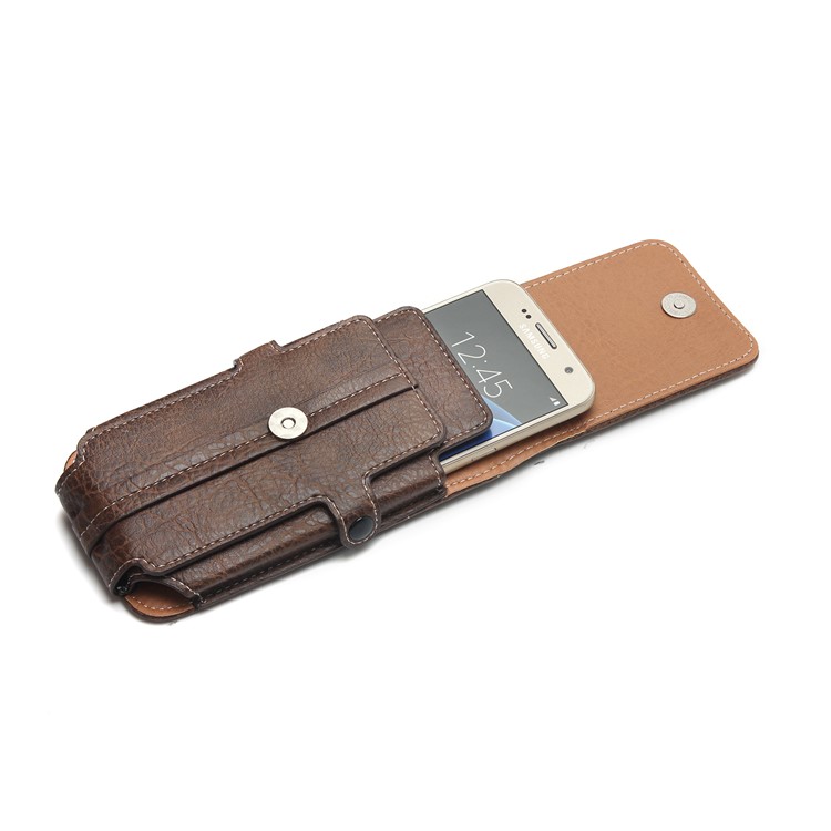 Ranuras de Bucle de Cinturón Bolsa de Molde de Cuero Vertical Para Iphone 7 Más/ 6s Más Etc., Tamaño 159 x 78 x 10 mm - Marron Oscuro-4